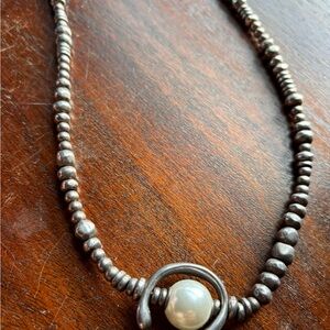 UNO de 50 Silver Necklace set with Pearl Accent and retired pearl ring size 7
